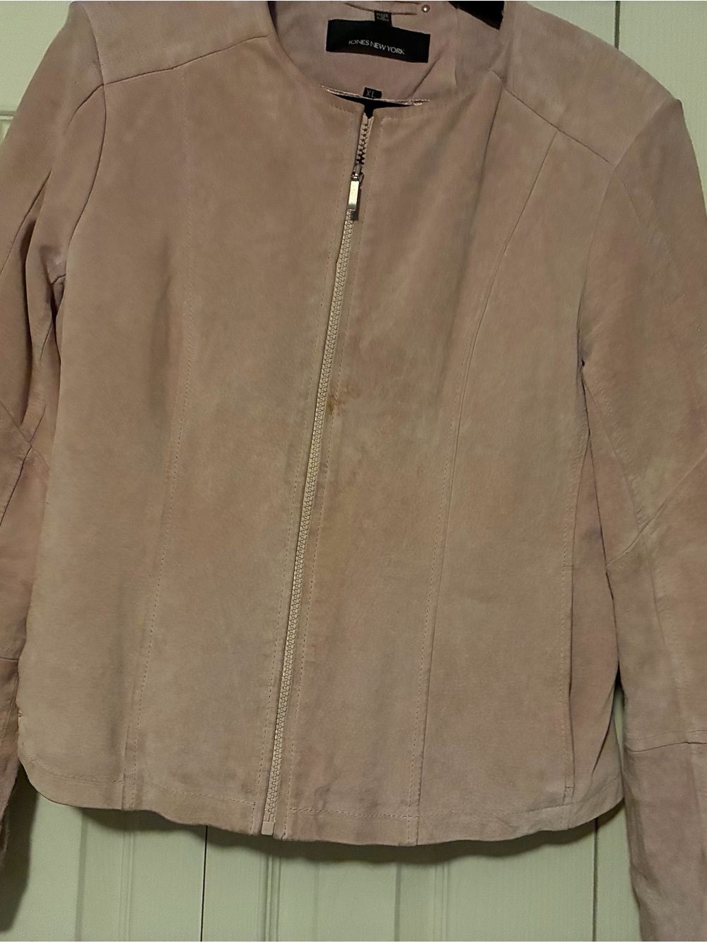 Jones New York Blush Suede Collarless Zip Jacket with Matching Faux Scarf